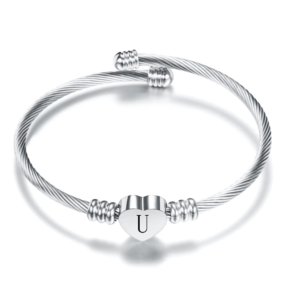 Stainless Steel Heart Letter Bracelet
