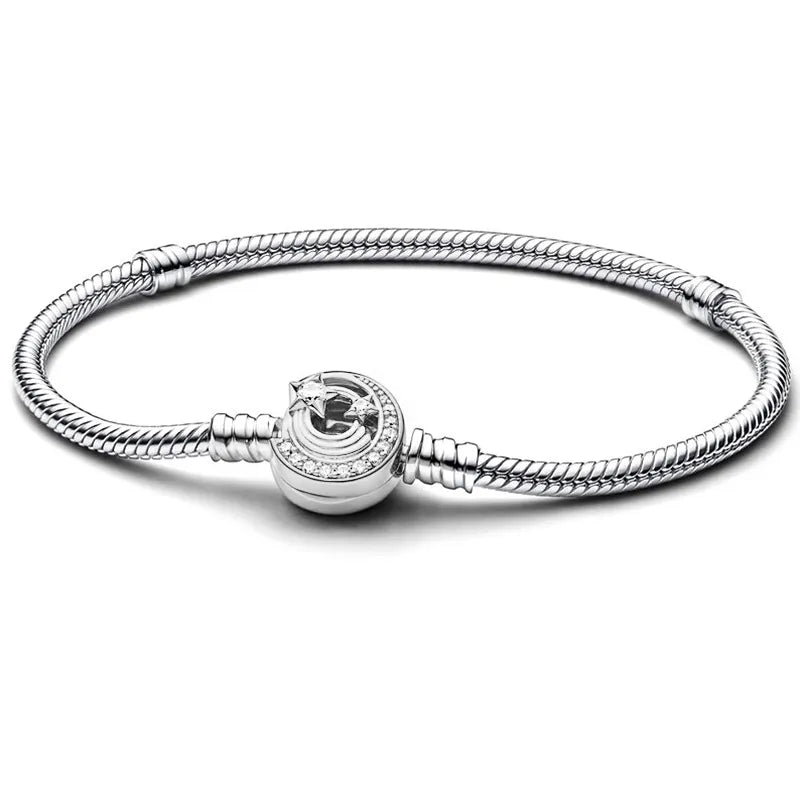 Celestial Moon & Star Clasp Snake Chain Bracelet