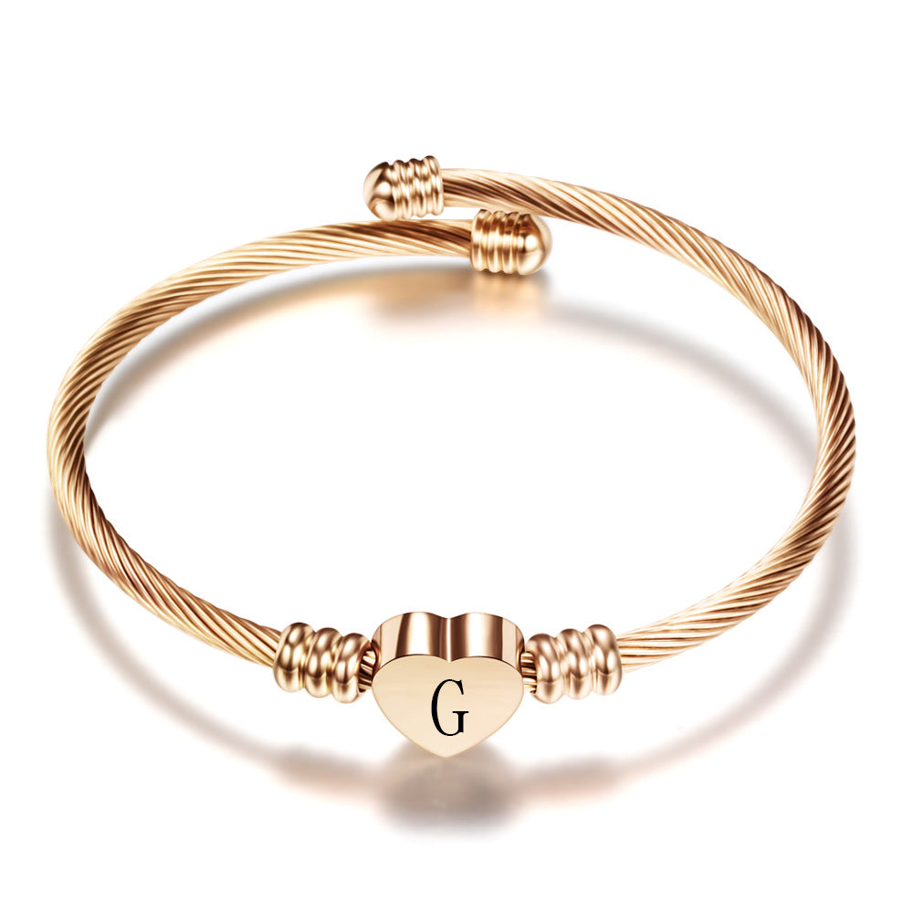 Stainless Steel Heart Letter Bracelet