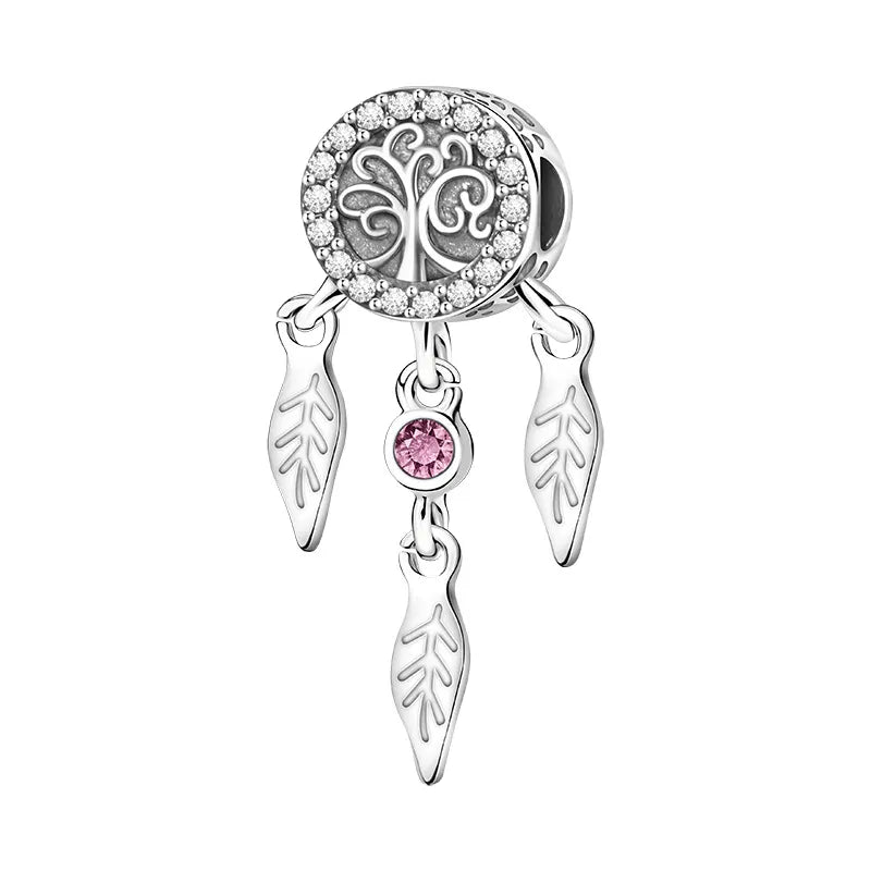 Tree of Life Dreamcatcher Pink Crystal Spacer Charm