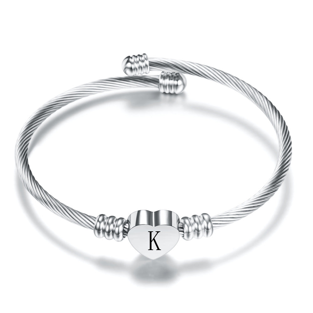 Stainless Steel Heart Letter Bracelet