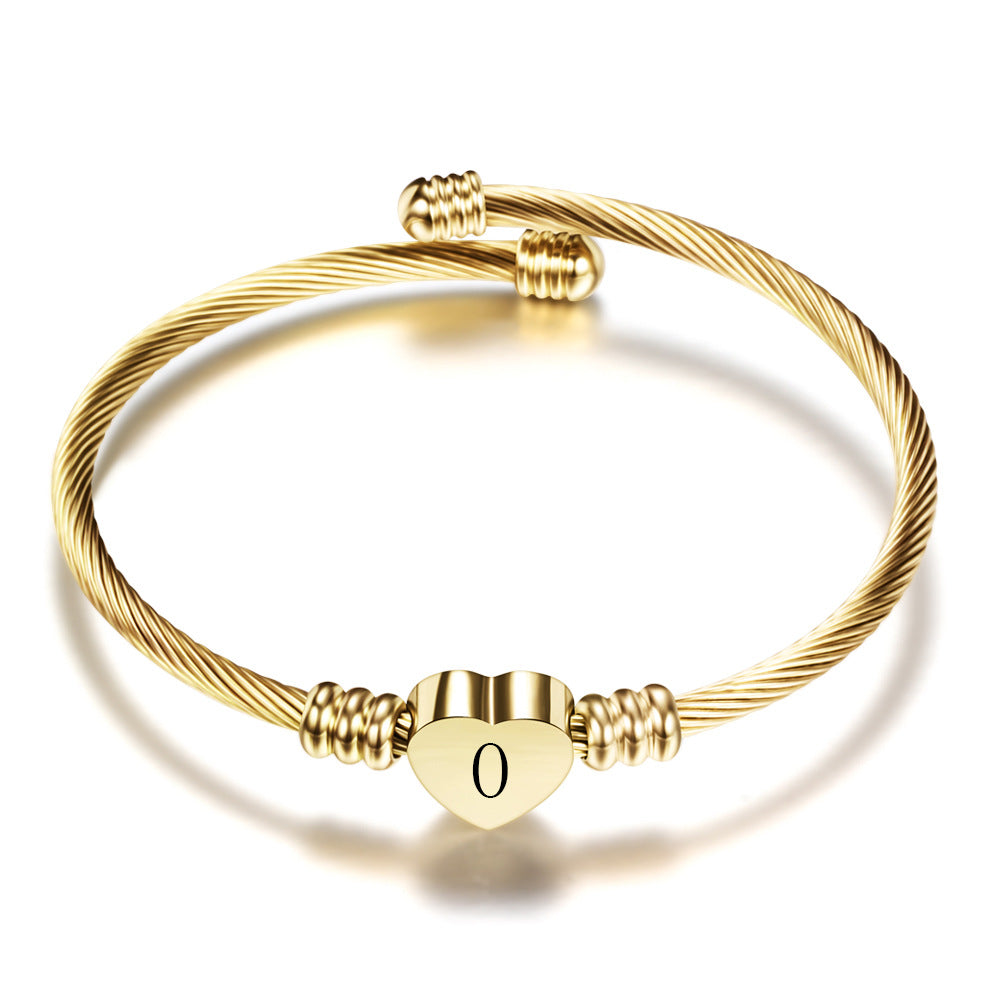 Stainless Steel Heart Letter Bracelet
