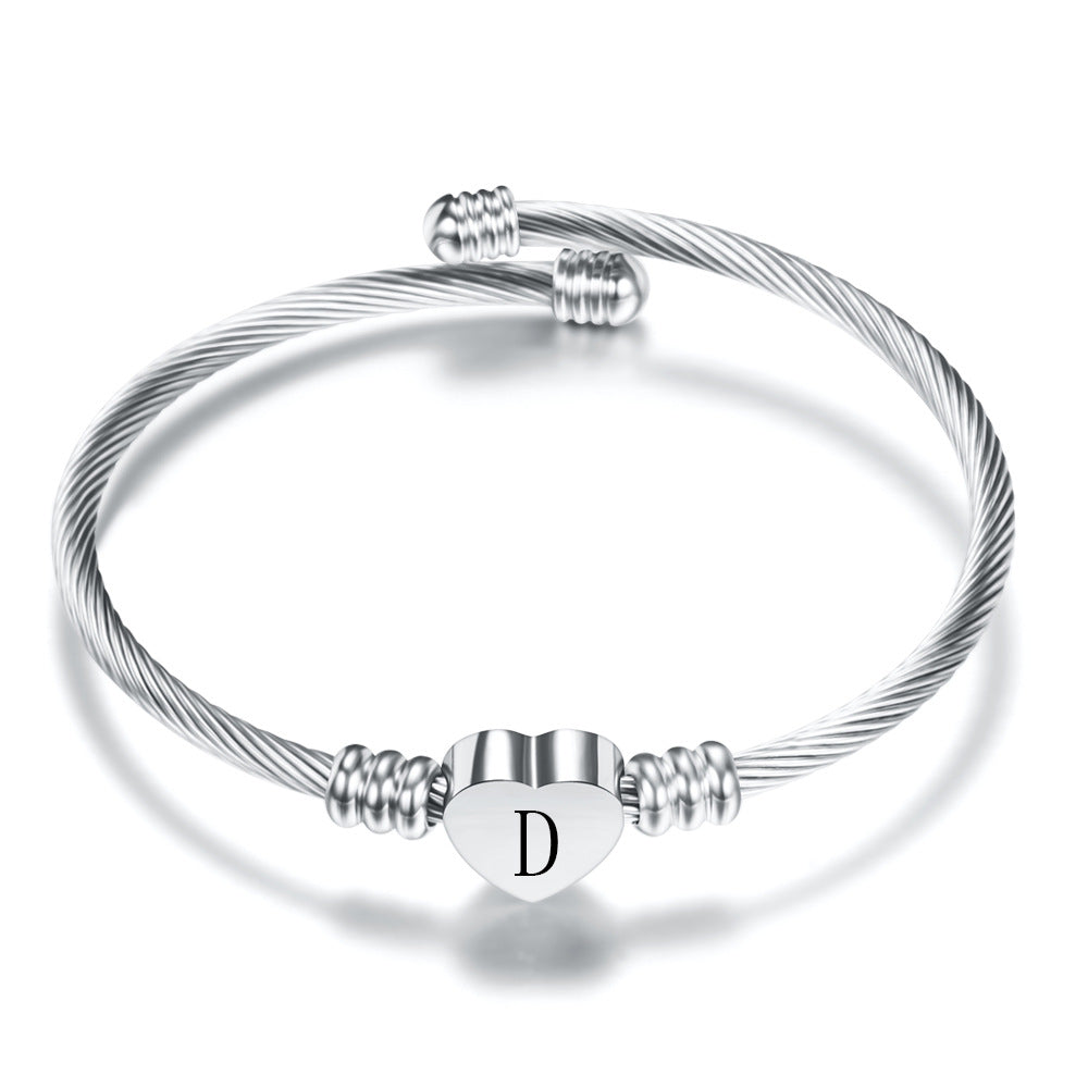 Stainless Steel Heart Letter Bracelet