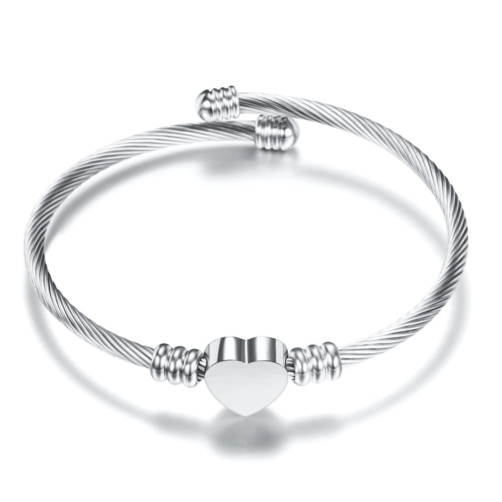 Stainless Steel Heart Letter Bracelet