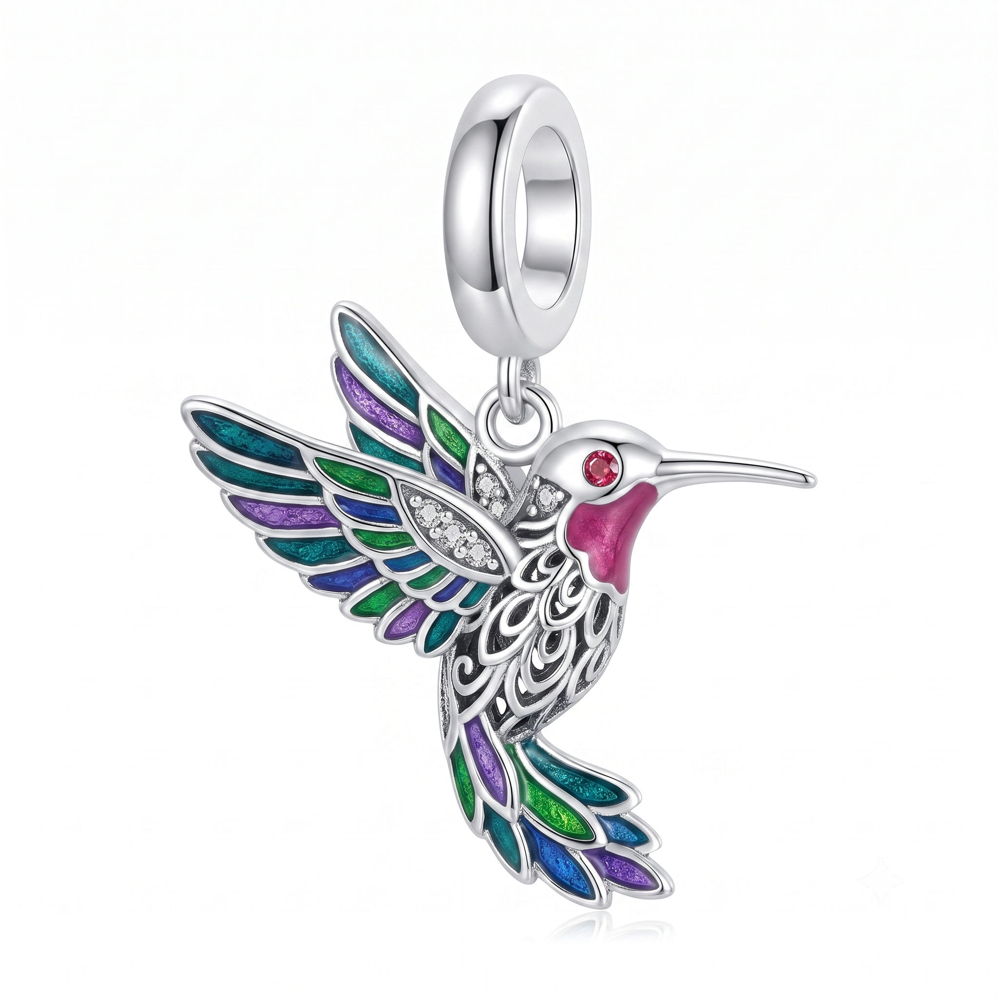 Vibrant Enameled Hummingbird Charm