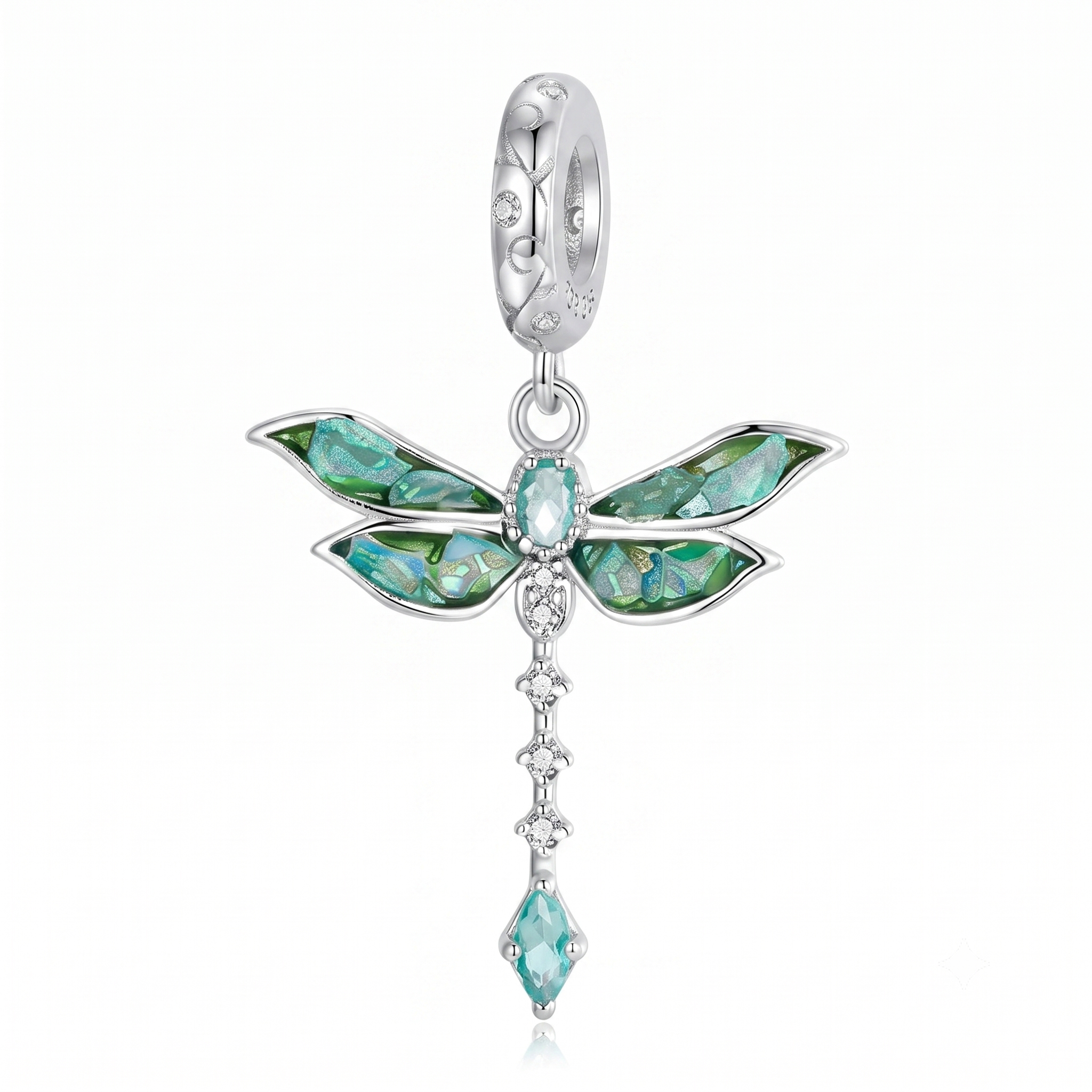 Green Mosaic Dragonfly Dangle Charm