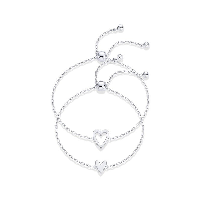 Double Adjustable Heart Charm Bracelet Set