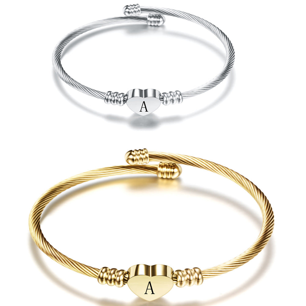 Stainless Steel Heart Letter Bracelet