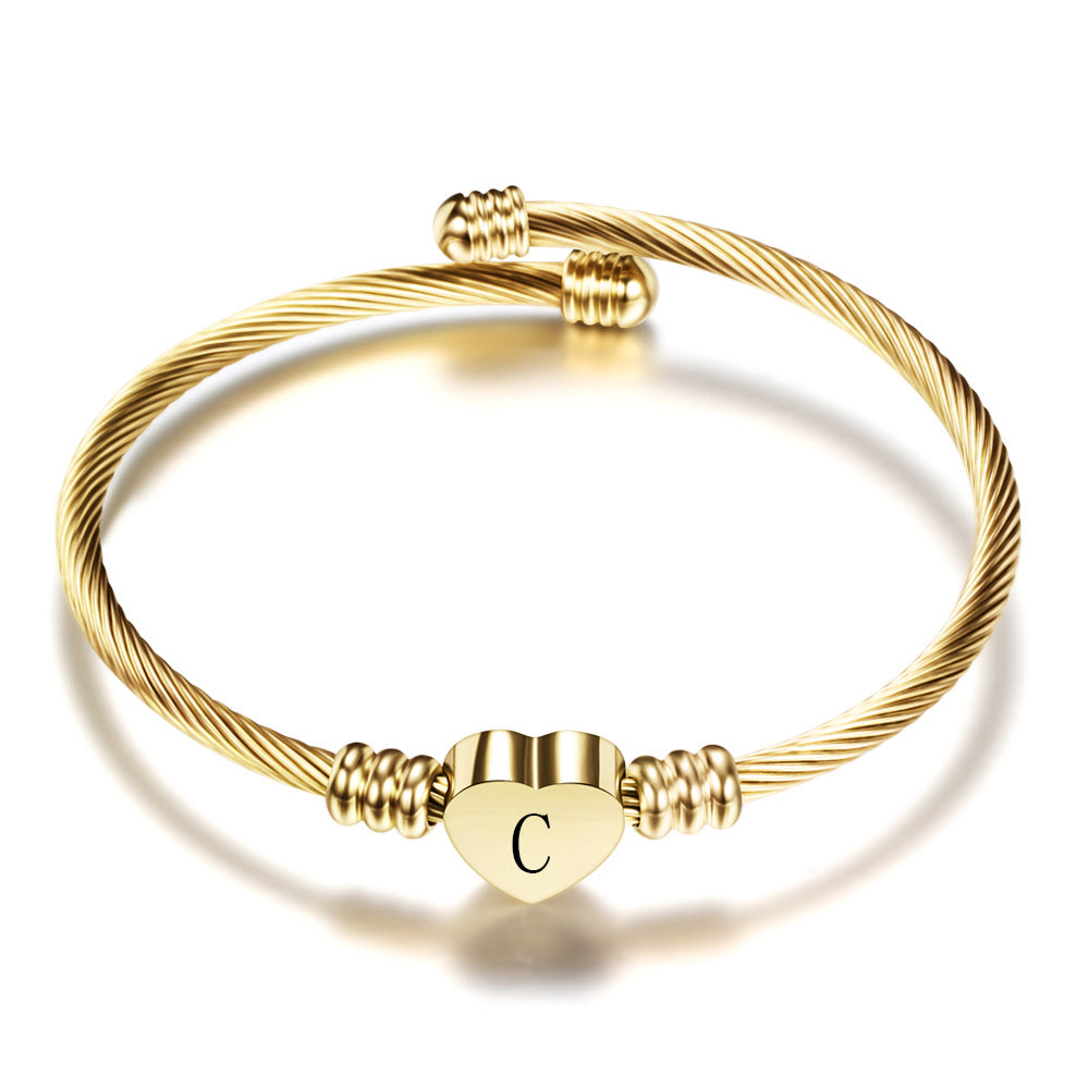 Stainless Steel Heart Letter Bracelet