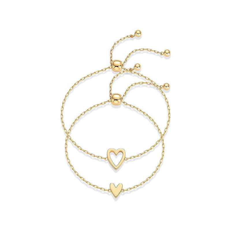 Double Adjustable Heart Charm Bracelet Set
