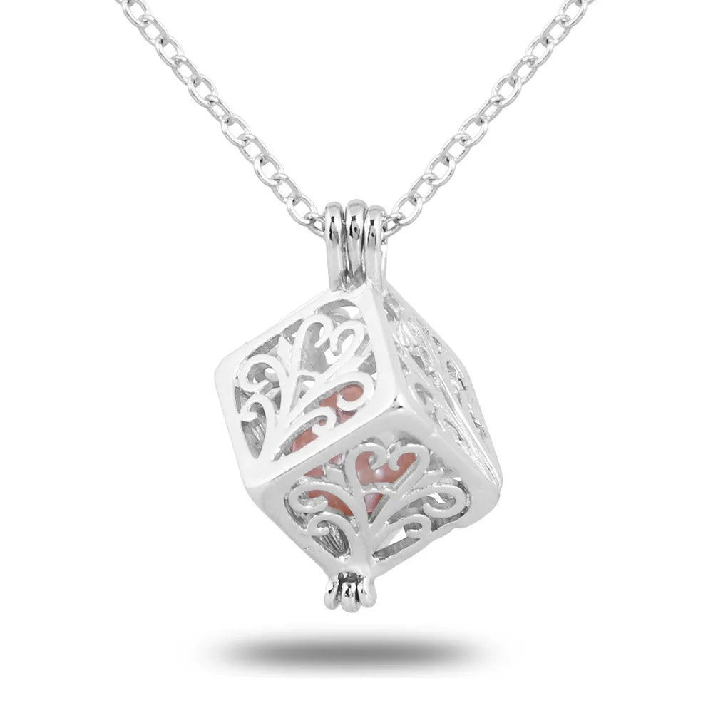Pearl Necklace with Cube Pendant