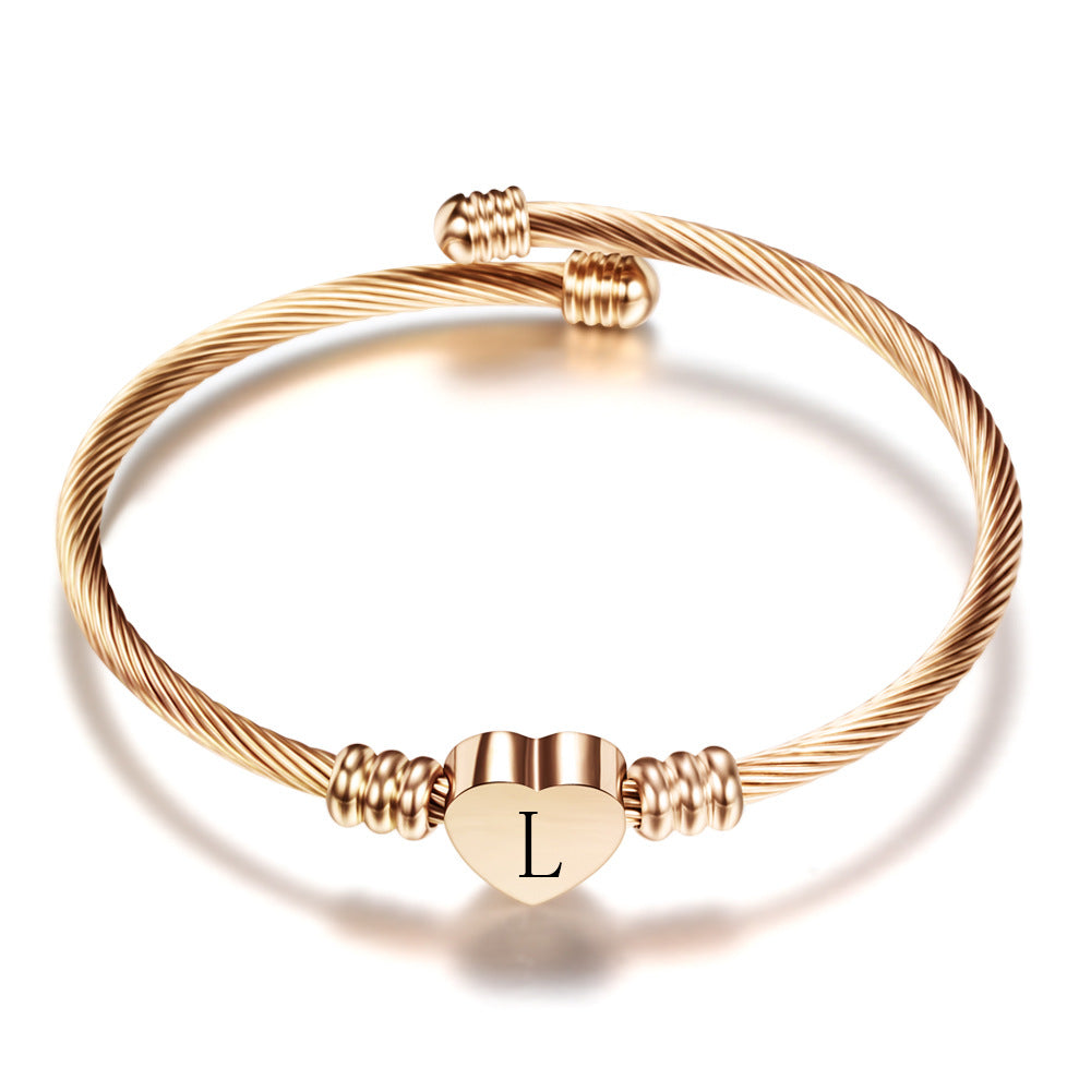 Stainless Steel Heart Letter Bracelet
