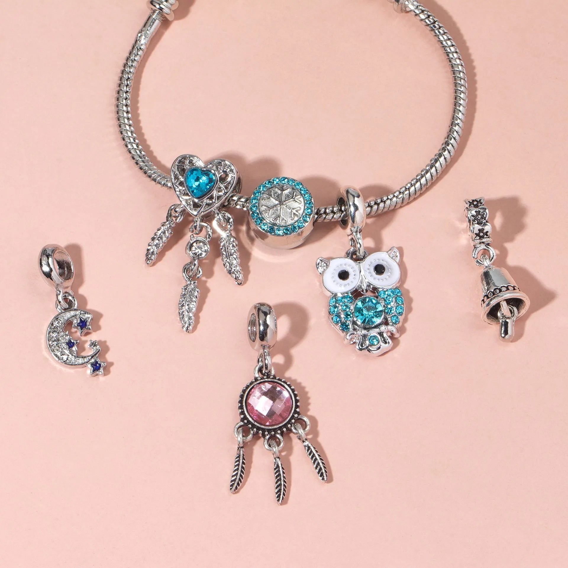 Blue Snowflake Rondelle Spacer