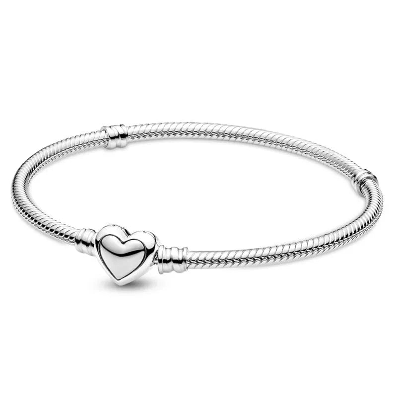 Smooth Heart Clasp Snake Chain Bracelet